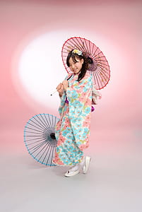 girl wearing kimono holding umbrella thumbnail