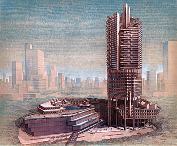 gray tower near body of water artwork thumbnail