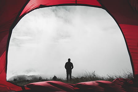photo of silhouette person standing covered with fog print tent thumbnail