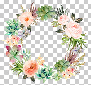 Wedding invitation Paper Watercolor painting Wreath Succulent plant, Delicate floral wreath, multicolored floral wreath illustration PNG clipart