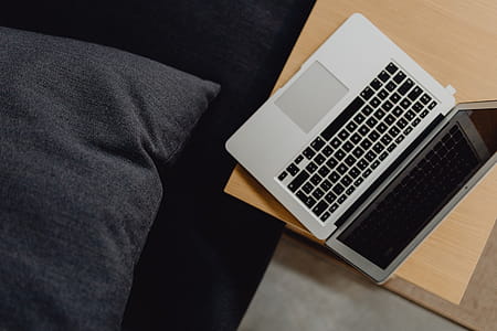 Stylish workspace with MacBook computer on home or studio thumbnail