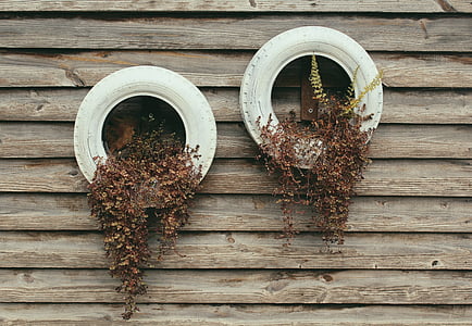 two white auto tire flower pots thumbnail