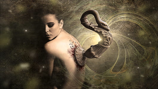 woman with snake tattoo in her back illustration thumbnail