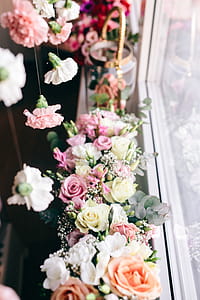 Multi-colored flowers in vases thumbnail