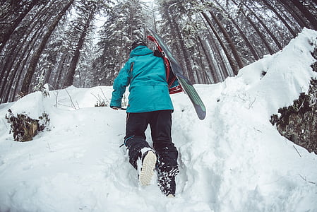 photo of man climbing road covered with snow thumbnail