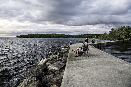 People sitting on the Pier at Peninsula State Park, Wisconsin thumbnail