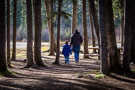 man and boy near brown tree during daytime thumbnail