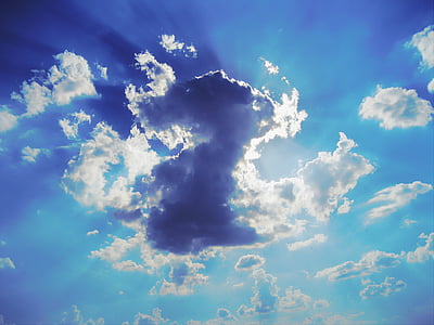 blue and white clouds with sun rays thumbnail