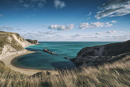 Wide angle landscape shot taken of the Jurassic Coast in Dorset, England thumbnail