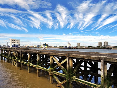 jetty, sea, city, nature thumbnail