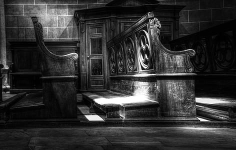 wood, black-and-white, church, chairs thumbnail
