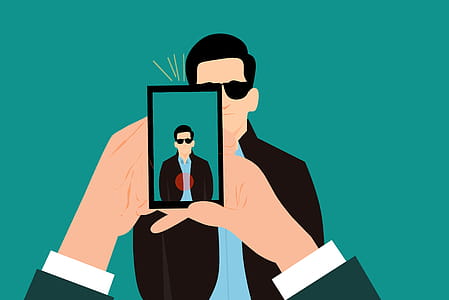 Illustration of man having his picture taken by a smartphone user. thumbnail