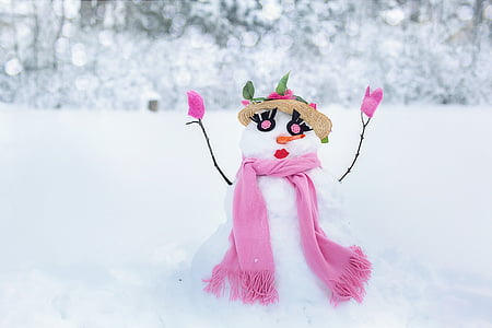 snowman wearing pink scarf thumbnail
