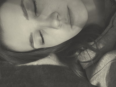 grayscale photo of woman with eyes closed thumbnail