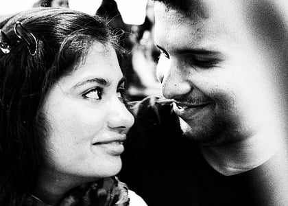grayscale photo of man and woman thumbnail
