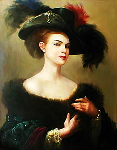 closeup photography of woman wearing green and black dress painting thumbnail