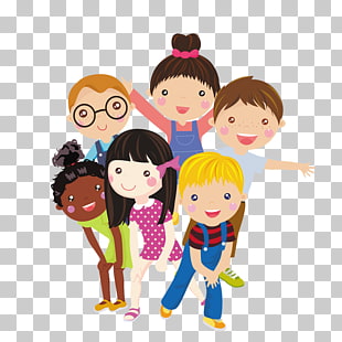 Child Cartoon Illustration, Group of children, six childrens illustration PNG clipart