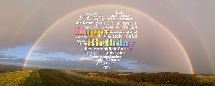 rainbow with Happy Birthday text overlay thumbnail