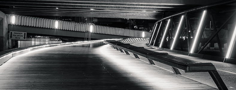grayscale photo of lighted waiting area thumbnail
