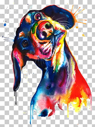 Dachshund Watercolor painting Canvas print, Watercolor puppy, multicolored dog art work PNG clipart