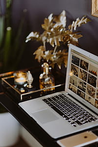 Elegant home office with golden accessories thumbnail
