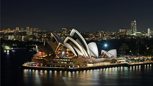 Night Time Opera House with city skyline in Sydney, New South Wales, Australia thumbnail
