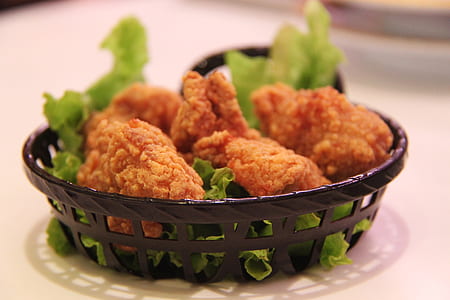 Cooked Leg Chicken With Green Vegetable Leaf thumbnail