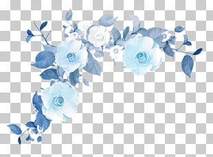 Flower 1080p , Blue flower border texture, blue and white roses illustration PNG clipart
