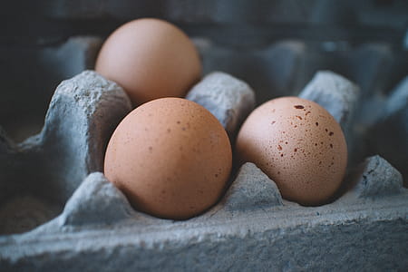 Selective Focus Photo of Three Eggs on Tray thumbnail