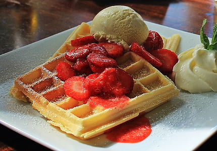 waffle with strawberry and ice cream thumbnail
