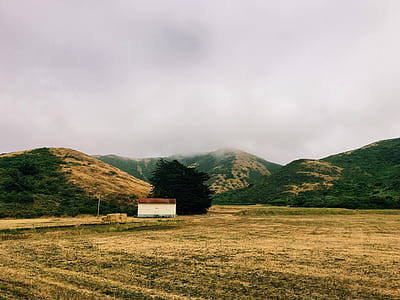 white cabin house near mountains during daytime thumbnail