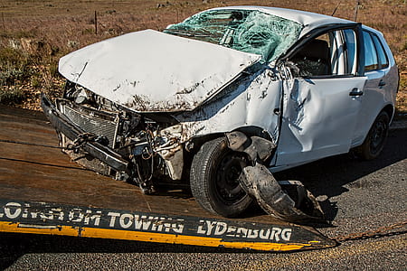 wrecked 5-door hatchback on ramp thumbnail