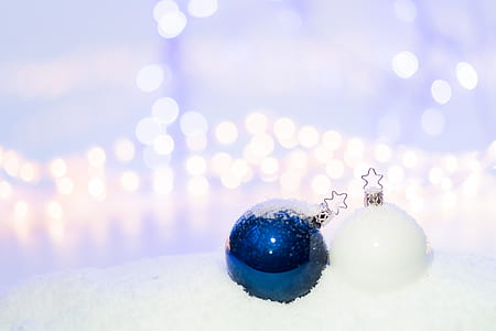 Blue Round Christmas Ornament on Snow thumbnail