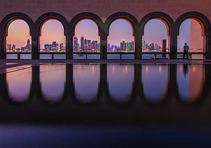 city buildings near body of water view from building during orange sunset thumbnail