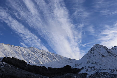 snow-capped mountain under stratus clouds thumbnail