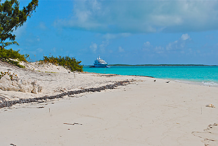 white yacht near white sand beach thumbnail