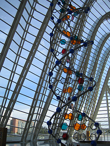 DNA structure statue inside glass building thumbnail