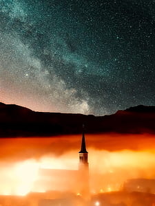 white and black castle over starry night thumbnail