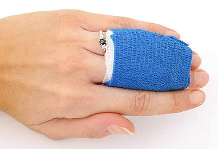 human hand with blue bandage thumbnail