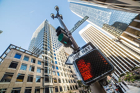 Front Street One Way Sign and No Walking Sign thumbnail