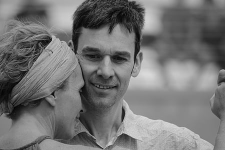 grayscale photo of woman and man dancing thumbnail