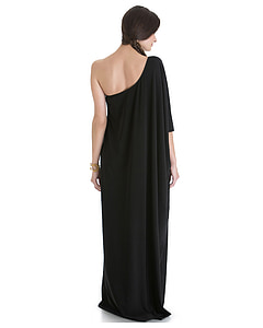 women in black one-shoulder dress thumbnail