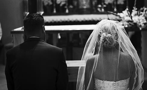 grayscale photography of couple to be wedded thumbnail