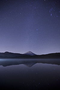 lake and forest with mountain at the distance during night thumbnail