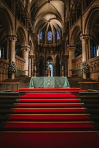 red carpet on brown stair thumbnail