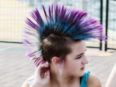 woman with purple and blue mohawk hairstyle thumbnail