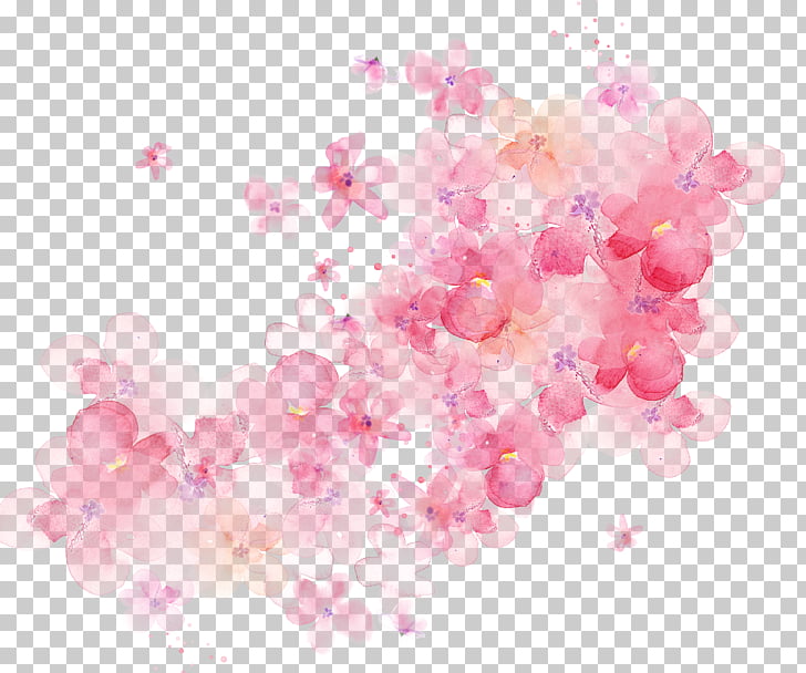 Flower Watercolor painting, Watercolor flowers shading, pink petaled flowers PNG clipart
