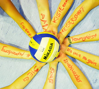 close-up photo of yellow and blue Mikasa volleyball ball thumbnail