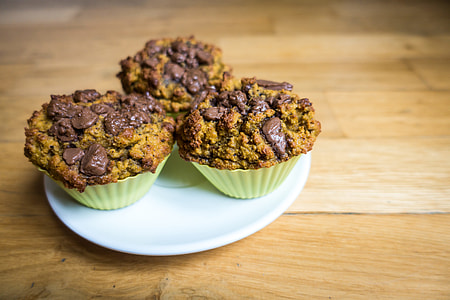 Homemade muffins with huge chunks of chocolate thumbnail