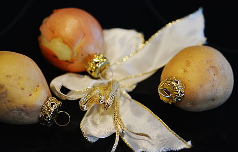 three brown baubles and white bow decors thumbnail